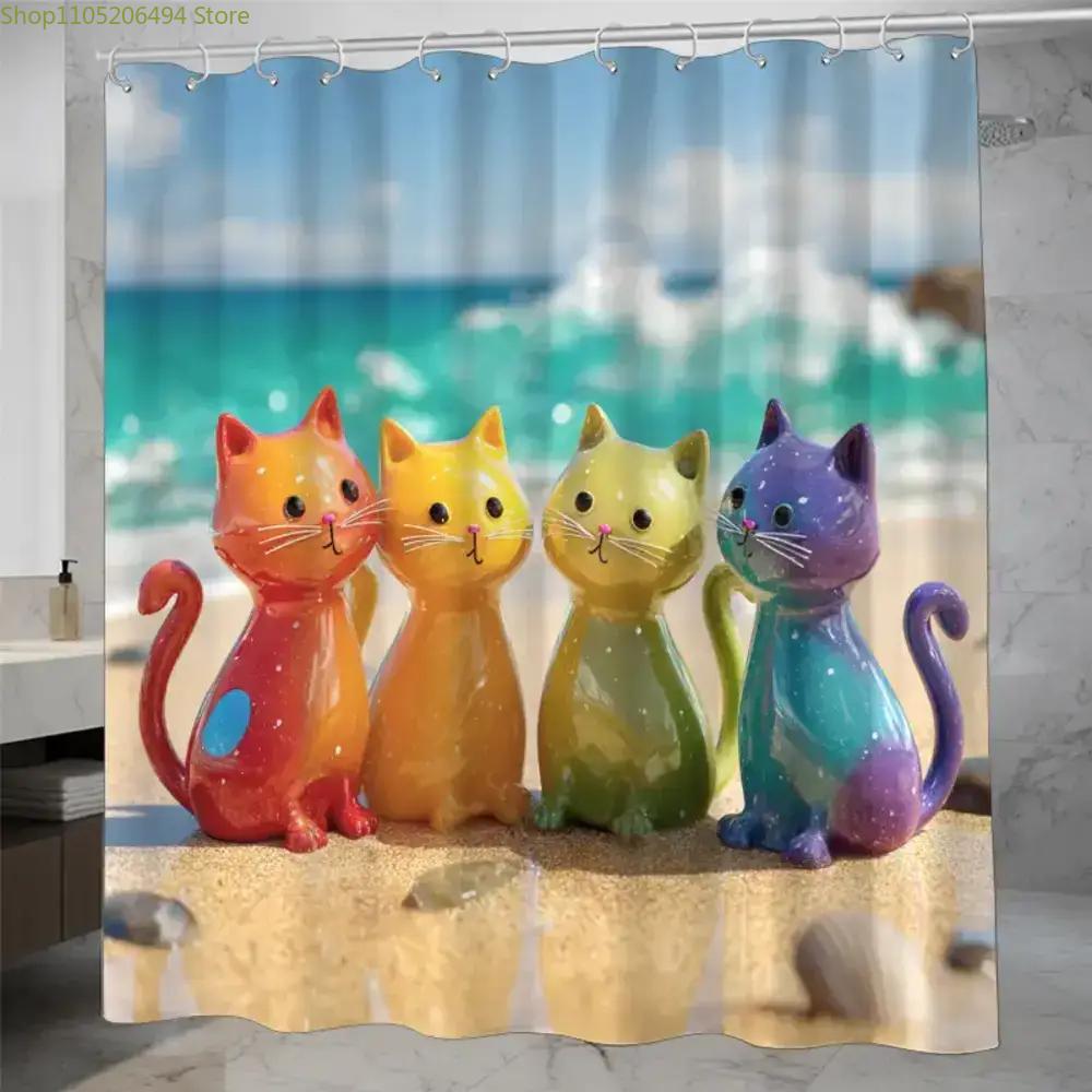 Home Bathroom Design Ideas - Colorful Rainbow Cats Shower Curtain Cute