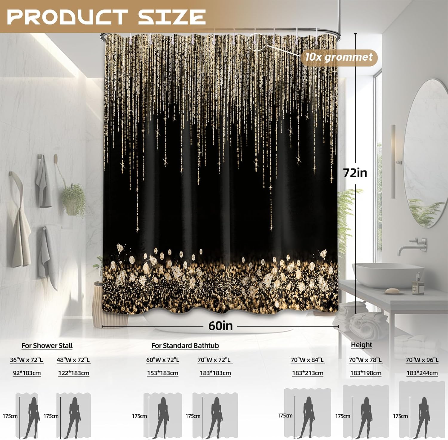 Luxurious Gold Glitter Shower  - đánh giá và giá Home Bathroom Spa