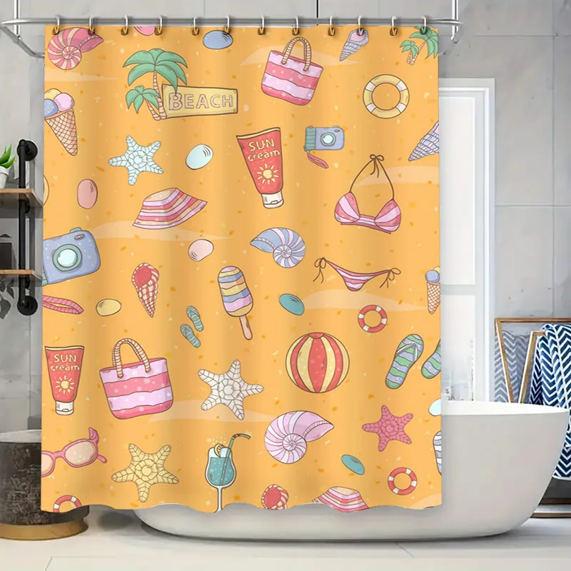 Beach Summer Theme Shower Curt - đánh giá và giá Home Bathroom Design Ideas
