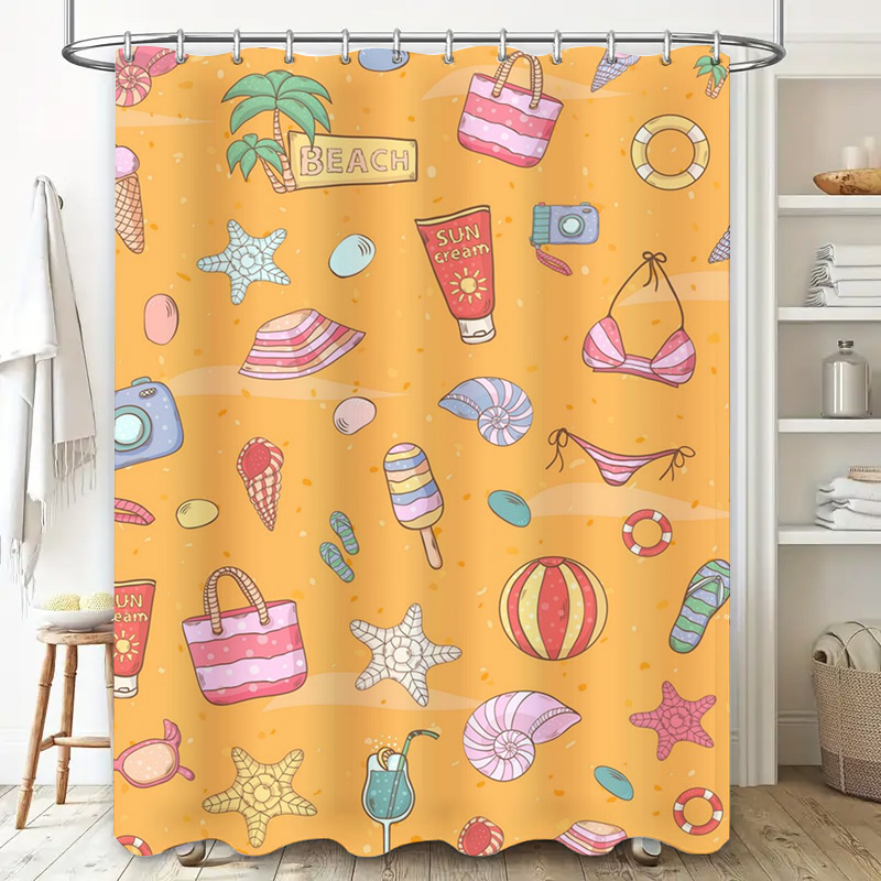 Beach Summer Theme Shower Curt - đánh giá và giá Home Bathroom Design Ideas