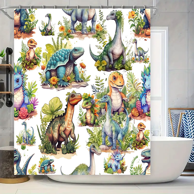 Colorful Dinosaur Shower Curta - đánh giá và giá Home Bathroom Design Ideas