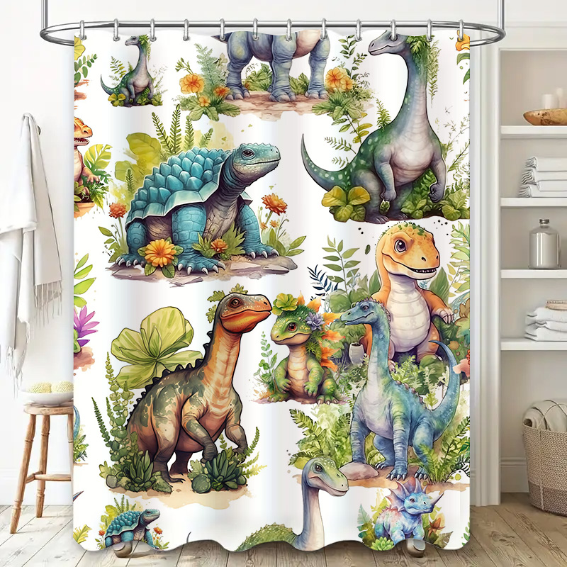 Colorful Dinosaur Shower Curta - đánh giá và giá Home Bathroom Design Ideas