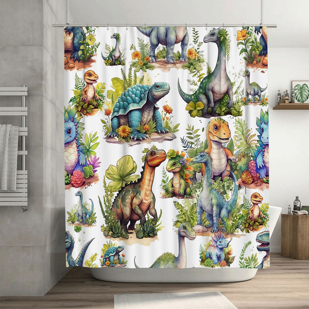 Colorful Dinosaur Shower Curta - đánh giá và giá Home Bathroom Design Ideas