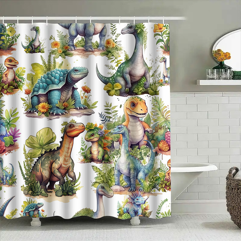 Colorful Dinosaur Shower Curta - đánh giá và giá Home Bathroom Design Ideas