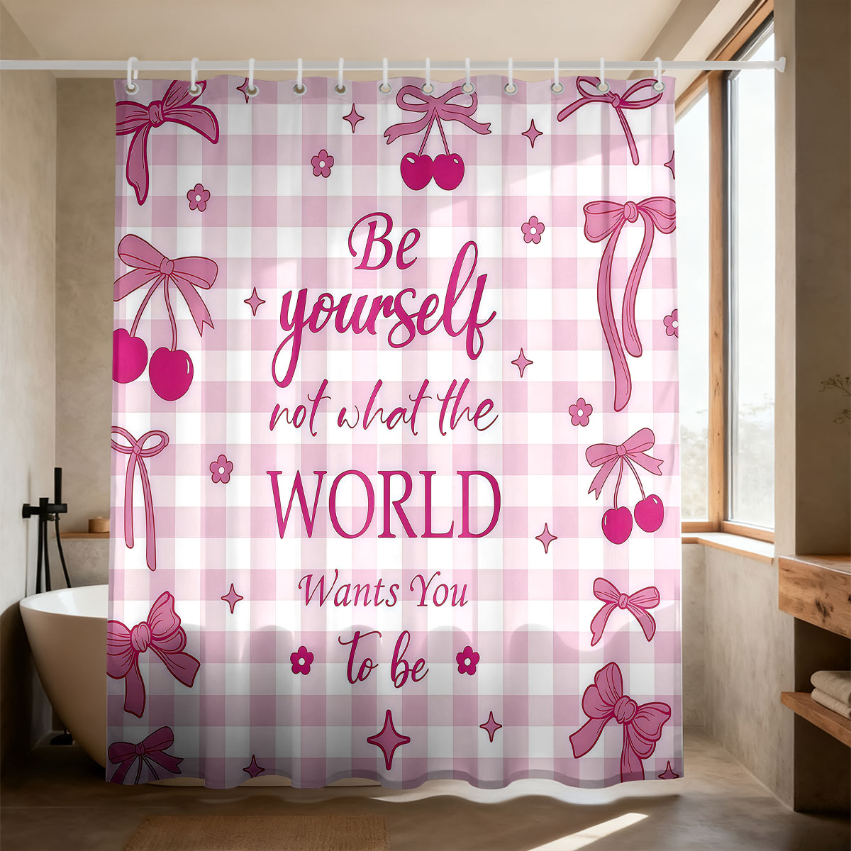 1pc Pink Bow Printed Shower Cu - đánh giá và giá Home Bathroom Partition